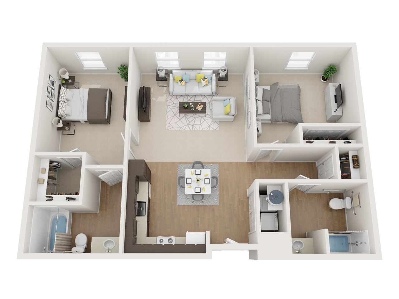 Floor plan for 2 beds, 2 baths, 970 sqft